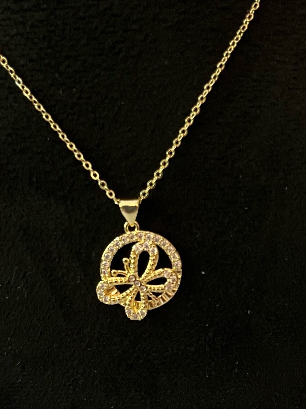 New GRA Certified Gold Moissanite Butterfly Charm Necklace 18”